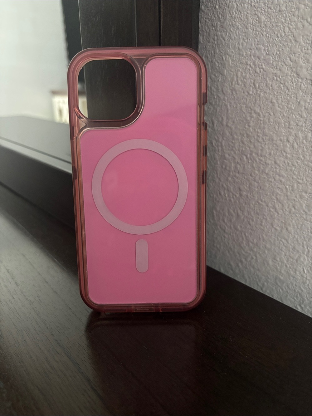 Pink MagSafe-Compatible Protective Phone Case with Clear Bumper